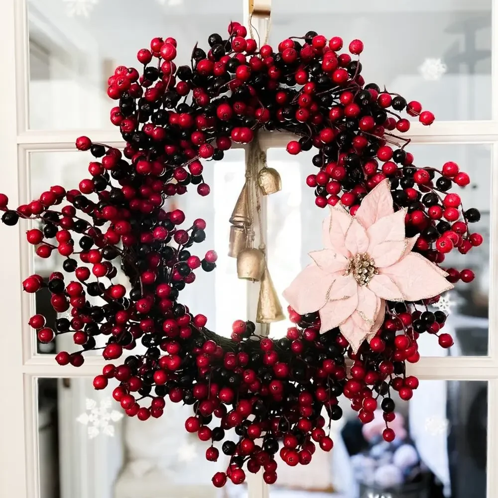 23” artificial crabapple cranberry Christmas grapevine wreath festive holiday